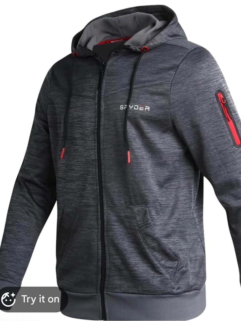 Spyder Men's Charcoal Gray Hooded Zip Jacket with Red Trim